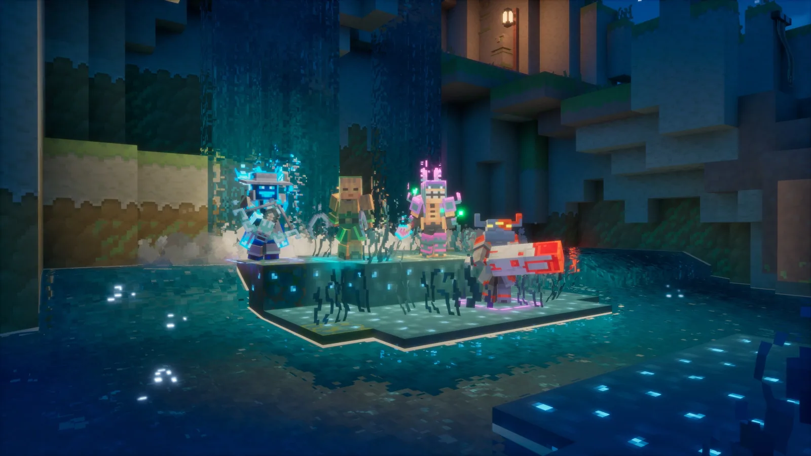 Heroes fighting together in a Minecraft Dungeons II gameplay reveal screenshot
