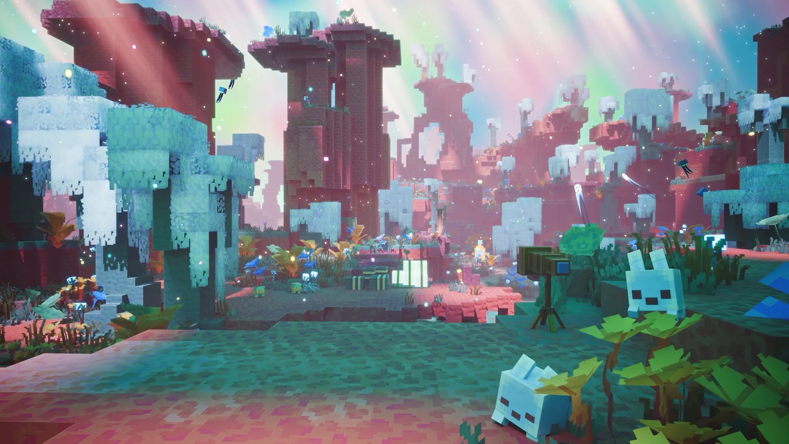 Sift dimension ambience art showing red stone and green vegetation