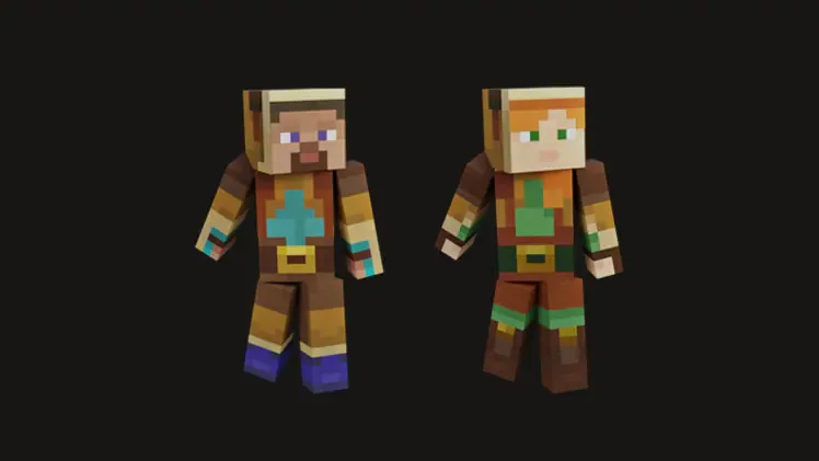 Key art showing both Minecraft Dungeons II editions and their bonus cosmetics