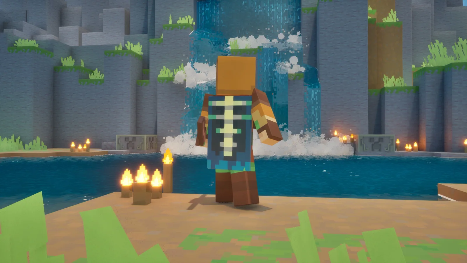 Hero fighting through a crowded battle in Minecraft Dungeons II on Steam