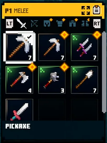 Various Minecraft Dungeons II weapons shown in an inventory slot